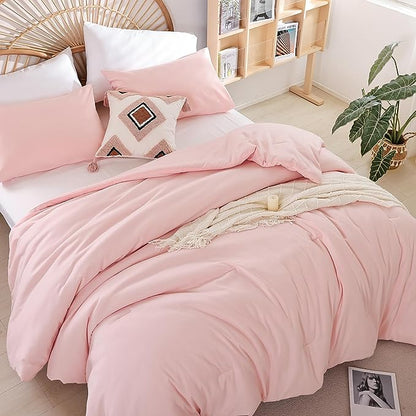 Pink Comforter Sets King Size Comforter Set 3 Piece Soft Microfiber Comforters Set for Women and Girls Blush Lightweight Alternative Comforter for All Season (1 Comforter, 2 Pillowcases)
