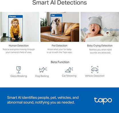 TP-Link Tapo 2K QHD Pan/Tilt Security Camera for Pet Camera, Baby Monitor, Motion Detection, Motion Tracking, 2-Way Audio, Night Vision, Cloud &SD Card Storage, Works w/Alexa & Google Home(Tapo C220)