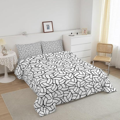 Feelyou King Size Volleyball Bedding Set Boys Girls Sports Game Comforter Set for Kids Women Men Ultra Soft Volleyball Player Comforter Black White Duvet Set Room Decor Quilt Set