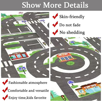 Kids Rug Play Mat Great for Playing with Cars and Toys,Educational Kid Road and Traffic City Life Carpet,Children Baby Fun Throw Rug for Bedroom Play Room,71X106Inch/180X280CM