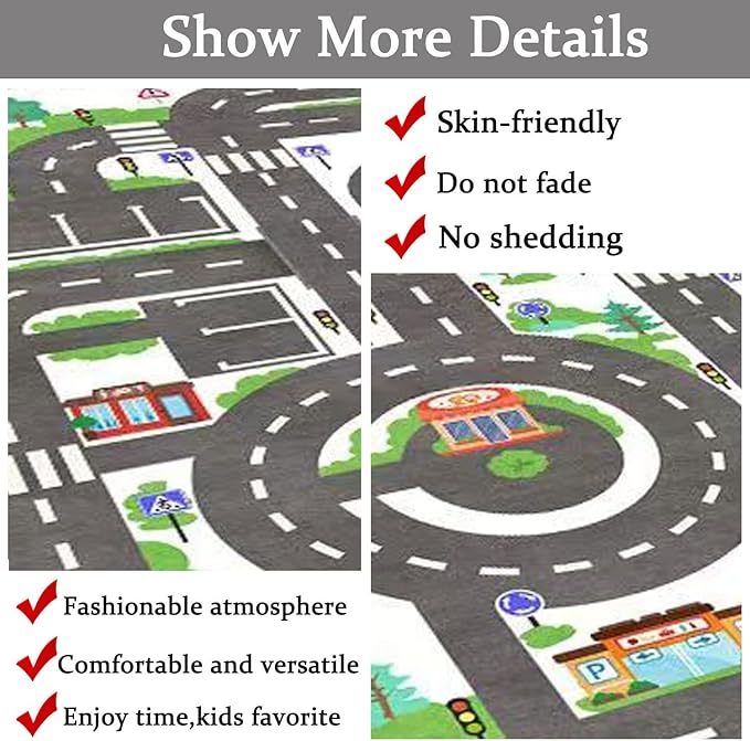 Kids Rug Play Mat Great for Playing with Cars and Toys,Educational Kid Road and Traffic City Life Carpet,Children Baby Fun Throw Rug for Bedroom Play Room,55X79Inch/140X200CM