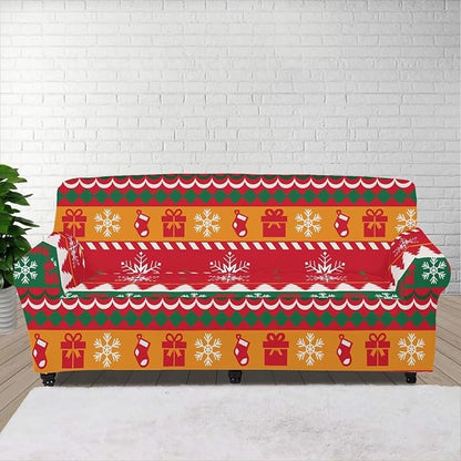 FKELYI Red Christmas Sofa Furniture Protector Easy Going Stretch Sofa Slipcover Comfortable Sofa Couch Cover with Elastic Bottom XL