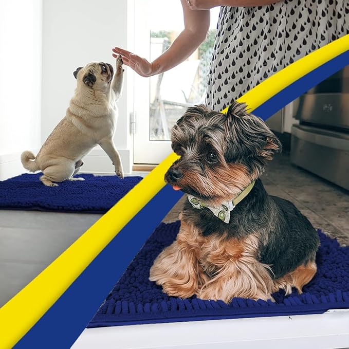 Muddy Mat® Original Dog Door Mat for Muddy Paws, Super Absorbent Microfiber, Non-Slip Washable Pet Rug, Quick Dry Chenille Entryway Carpet, Machine Washable Indoor Outdoor mat, Navy Blue 24"x96"