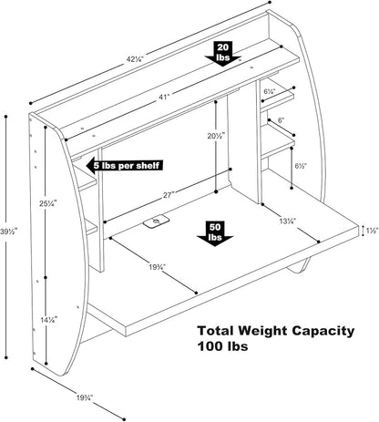 Prepac Floating Desk - Versatile Wall Mounted Desk for Small Spaces, Efficient Computer Desk with Storage, Black Wall Desks, Perfect for Modern Homes