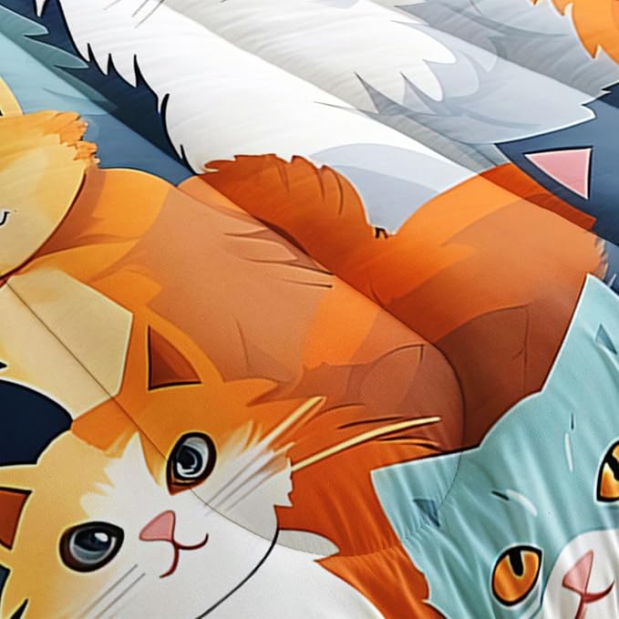 Datura home Kids Comforter Set Cute Cats Printed Pattern Bedding Set with 1 Comforter and 2 Pillowcases for Girls Boys Bedroom All Season(Cat Queen)