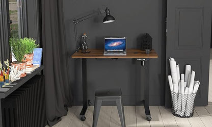 SHW Electric Height Adjustable Mobile Rolling Standing Desk Workstation, 40 x 24 Inches, Walnut