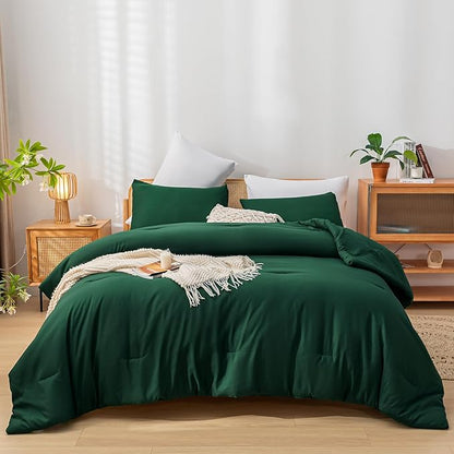 Twin Comforter Set Emerald Farmhouse Bed Comforter for Girls and Boys 2 Pieces Boho Dark Green Reversible Microfiber Twin Size Bedding Comforter for All Season (1 Comforter, 1 Pillowcase)