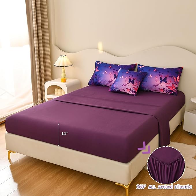 DORCAS Butterfly Comforter Sets for Girls,Twin Size Butterfly Bedding Sets Girls,6 Pieces Girls Bedding Sets Twin with Comforter Sheets for Teens Kids