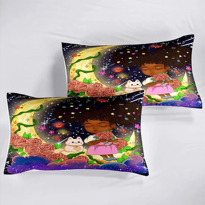 3Pcs Black Girl Bedding Set - Black Girl Twin Bedding Set for Girls, Ultra Soft Microfiber African Black Girls Room Set, Black Girls Twin Comforter Set for Girls, Full (1 Comforter 1 Pillowcases)