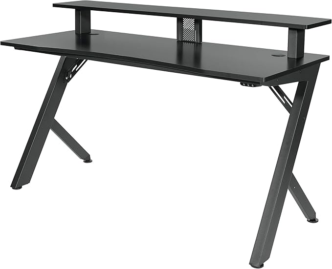 OSP Home Furnishings Area51 Battlestation Gaming Desk with Bluetooth RGB LED Lights, Matte Black