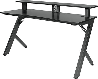 OSP Home Furnishings Area51 Battlestation Gaming Desk with Bluetooth RGB LED Lights, Matte Black