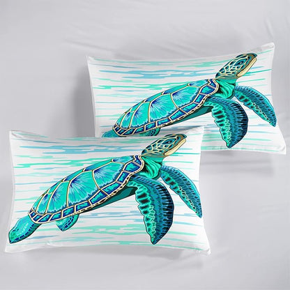 CVHOUSE Sea Turtle Bedding Set,Sea Turtle Comforter Full,Ocean Bohemia Comforter Set for Boys Kids Girls,Ocean Quilt Set with 1 Comforter and 2 Pillow Cases
