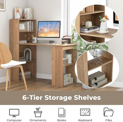 Computer Desk with Shelves, Natural