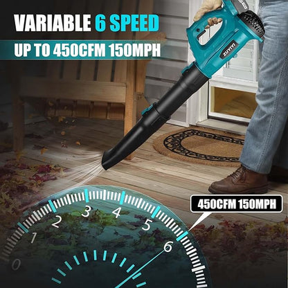 Cordless Leaf Blower for Makita 18V Battery, 450CFM 150MPH Electric Leaf Blower, 6 Speed Lightweight Handheld Leaf Blower for Lawn Care, Patio, Snow, Dust, Blowing Leaves (Battery NOT Included)