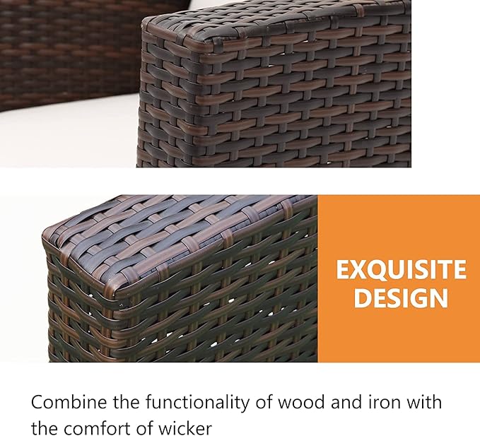4 Piece Patio Furniture Sets, All-Weather Wicker Conversation Sets, Outdoor Rattan Sectional Sofa Chair with Cushions and Coffee Table for Balcony, Garden, Backyard, Brown