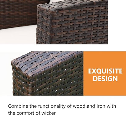 4 Piece Patio Furniture Sets, All-Weather Wicker Conversation Sets, Outdoor Rattan Sectional Sofa Chair with Cushions and Coffee Table for Balcony, Garden, Backyard, Brown