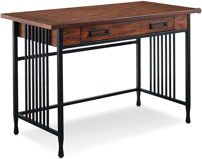 Leick Home 11200 Ironcraft Rustic Writing/Computer Desk with Drop Front Keyboard Drawer, Mission Oak and Black, 22x 46x 30, Brownbronze