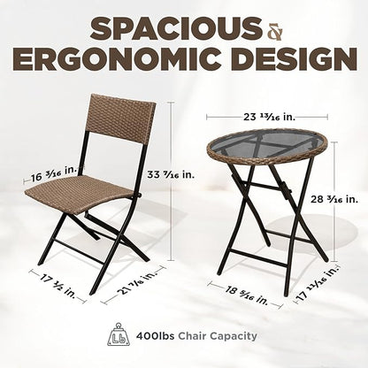 Bistro Set with Round Table, Metal Wicker Design