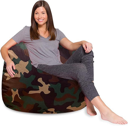 Posh Creations Bean Bag Chair for Kids, Teens, and Adults Includes Removable and Machine Washable Cover, Soft Nylon - Camo Green, 48in - X-Large