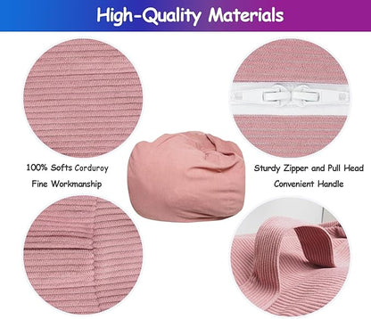 Stuffed Animal Bean Bag Storage Chair Cover for Kids Teens Adults (No Filler) Soft Washable Premium Corduroy Organizing Plush Toys Comfortable Organizer Keep Clutter with Premium Zipper Medium