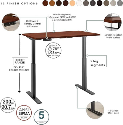 Bush Business Furniture Move 60 Electric Ergonomic Sit-Stand Computer Table for Home and Professional Office, 72W x 30D, Hansen Cherry