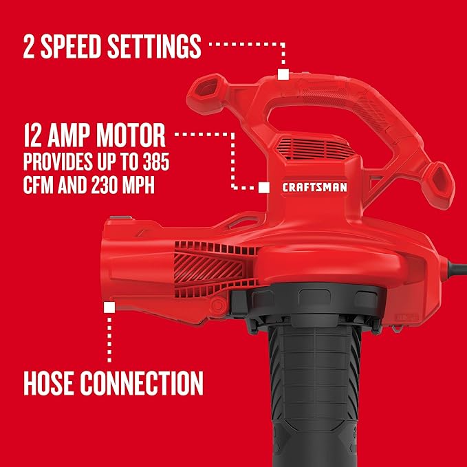 CRAFTSMAN Leaf Blower, Electric, 12-Amp (CMEBL700), Red
