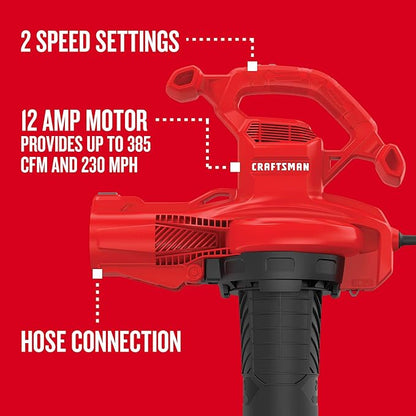 CRAFTSMAN Leaf Blower, Electric, 12-Amp (CMEBL700), Red