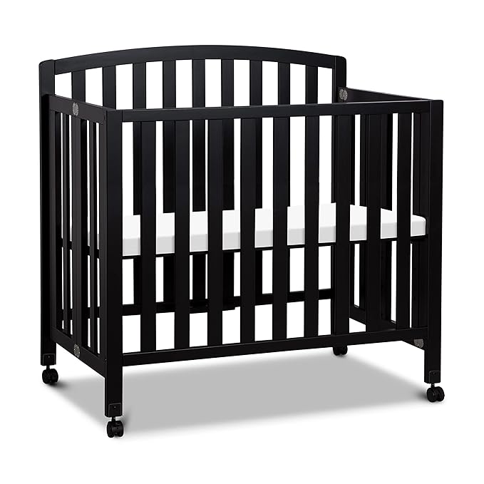 DaVinci Dylan Folding Portable 3-in-1 Convertible Mini Crib and Twin Bed in Ebony, Greenguard Gold Certified