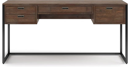 SIMPLIHOME Richmond SOLID WOOD 60 inch Wide Home Office Desk, Writing Table, Workstation, Study Table Furniture in Rustic Natural Aged Brown