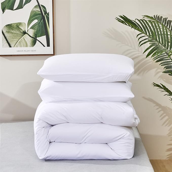 White Comforter King White King Beddig Soft 3 PCs Comforter Set 1 King Size Comforter(104x90 inches) with 2 Pillowcases (20x36 inches)