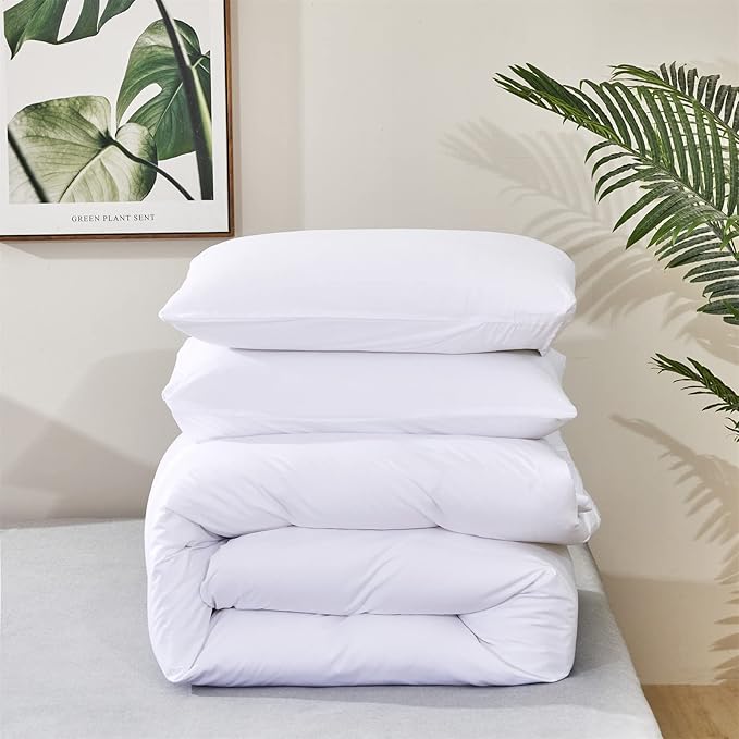White Comforter Set Cal King Pure White Beddig Soft Durable Comforter Set Men Women True White Comforter Bright White Breathable California King Bed Solid White Cal King Size Comforter Set