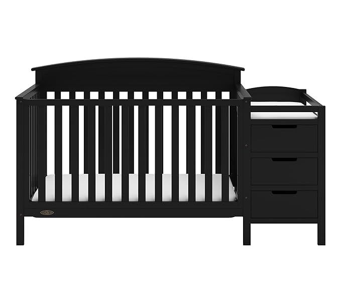Graco Benton 4-in-1 Convertible Crib and Changer (Black) – GREENGUARD Gold Certified, Crib and Changing -Table Combo, Water-Resistant Changing Pad, Converts to Toddler Bed, Daybed & Full-Size Bed
