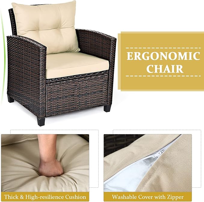 3 PCS Patio Furniture Set, Onesize, Beige