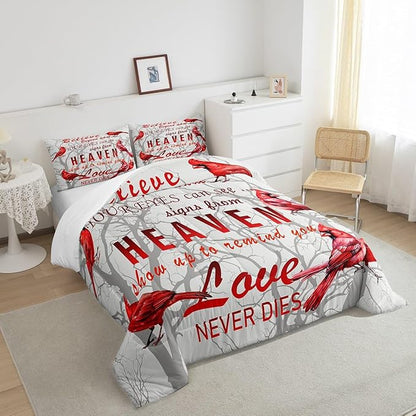 Cardinal Bird Comforter Set King Size Farmhouse Red Birds Bedding Set for Girls Boys Women Men Tree Branches Decor Comforter Nature Comforter with 2 Pillow Case