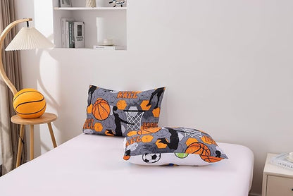 Btargot 3 Piece Grey Geometric Basketball Comforter Set Full for Boys Teens, 3D Sports Bedding,Soft Microfiber Reversible Quilt with 2 Matching Pillow Shams, Yellow