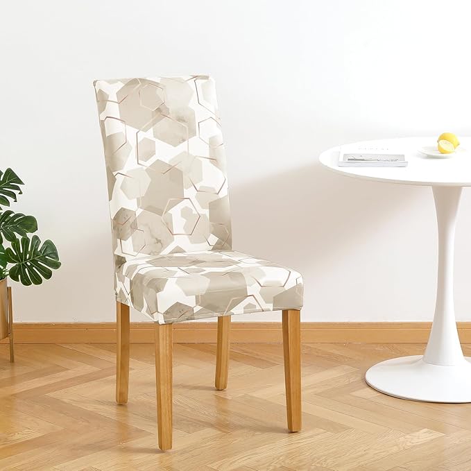 Gibelle Dining Room Chair Covers Set of 6, Soft Stretch Kitchen Chair Covers Slipcover Protector, Removable Washable Geometric Parson Chair Covers 6 Pack, Beige