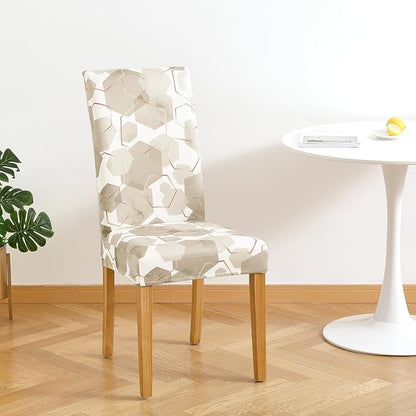 Gibelle Dining Room Chair Covers Set of 6, Soft Stretch Kitchen Chair Covers Slipcover Protector, Removable Washable Geometric Parson Chair Covers 6 Pack, Beige