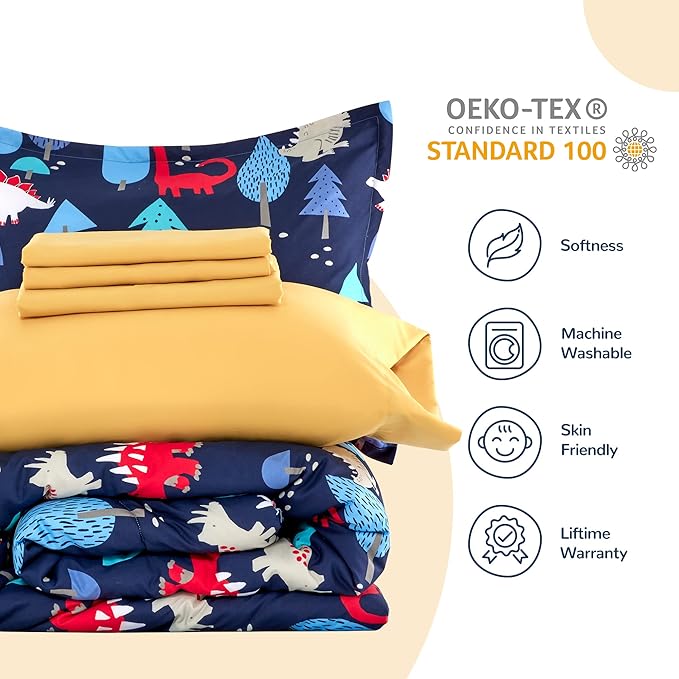 SLEEP ZONE Kids Twin Bedding Comforter Set - Super Cute & Soft Kids Bedding 5 Pieces Set with Comforter, Sheet, Pillowcase & Sham (Dinosaur Land)