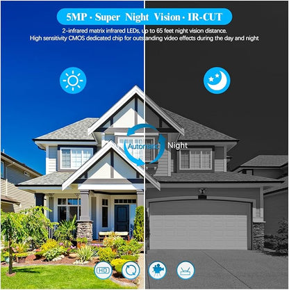 OOSSXX (HD 2.7K 5.0MP with Audio) Outdoor Wired Security Camera Systems PoE Outdoor Surveillance Video System