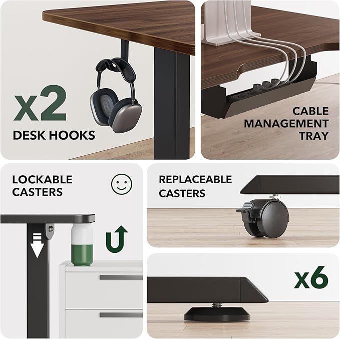 FEZIBO 63" L Shaped Standing Desk Height Adjustable, Electric Stand up Corner Desk, Sit Stand Home Office Desk with Splice Board, Black Frame/Black Walnut Top