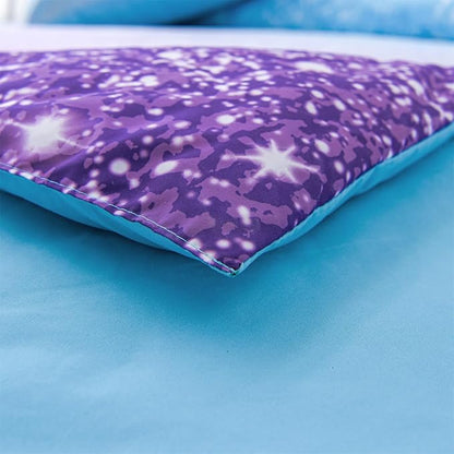 A Nice Night Girls Comforter Set Full Size 6 Piece Bed in A Bag 3D Colorful Sparkle Galaxy Rainbow Bedding Comforter Sheet Sets for Kids,BluePurple