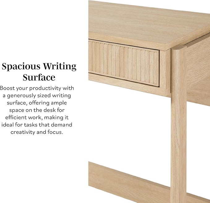 Walker Edison Office Writing and Computer Desk Spacious Desktop, Complementary in Living Spaces, 38 Inch, Reeded Coastal Oak
