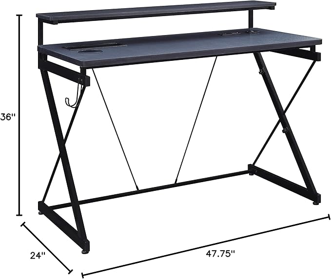 OSP Home Furnishings Emulator Battlestation Gaming Desk with RGB LED Lights, Black