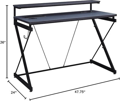 OSP Home Furnishings Emulator Battlestation Gaming Desk with RGB LED Lights, Black