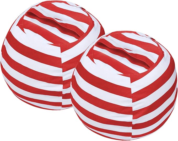 2 PCS Stuffed Animal Storage Bean Bag Chair Cover, Cotton Canvas Beanbag with Zipper for Organizing Kid's and Adults Room Red 24"