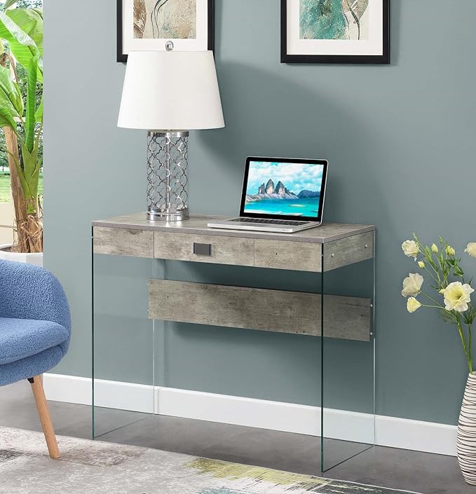 Convenience Concepts SoHo 1 Drawer Glass 36 inch Desk, Faux Birch/Glass