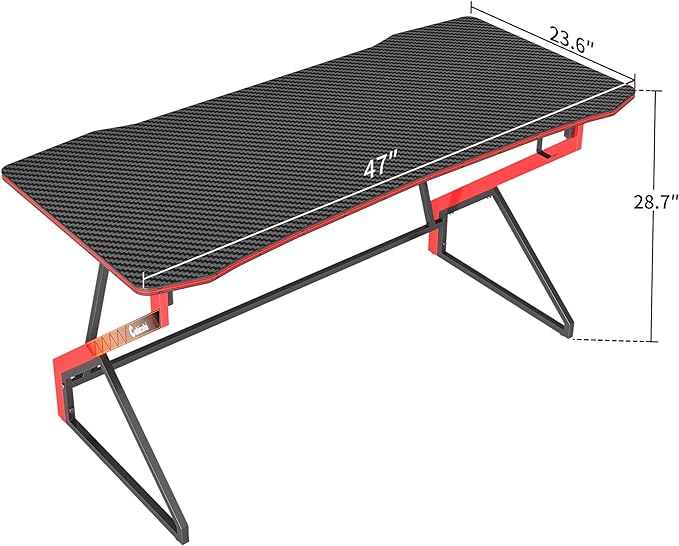 CubiCubi Simple Gaming Desk Z Shaped 47 inch Gamer Workstation, Home Computer Carbon Fiber Surface Gaming Desk PC Table with Headphone Hook