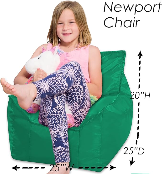 Posh Creations Structured Comfy Bean Bag Chair for Gaming, Reading, and Watching TV, Newport Chair, Microsuede - Tide Pool