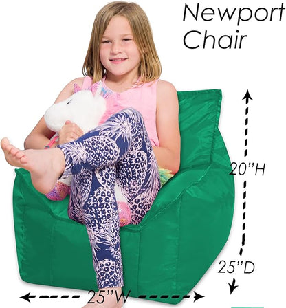 Posh Creations Structured Comfy Bean Bag Chair for Gaming, Reading, and Watching TV, Newport Chair, Microsuede - Tide Pool