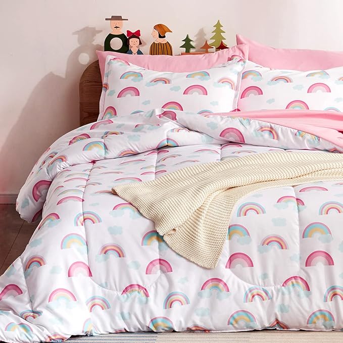 SLEEP ZONE Kids Rainbow Bedding Comforter Set Full/Queen Size - Super Soft & Cute Printed 3-Piece Comforter Set All Seasons for Boys, Girls, Fade Resistant, Machine Washable, Rainbow